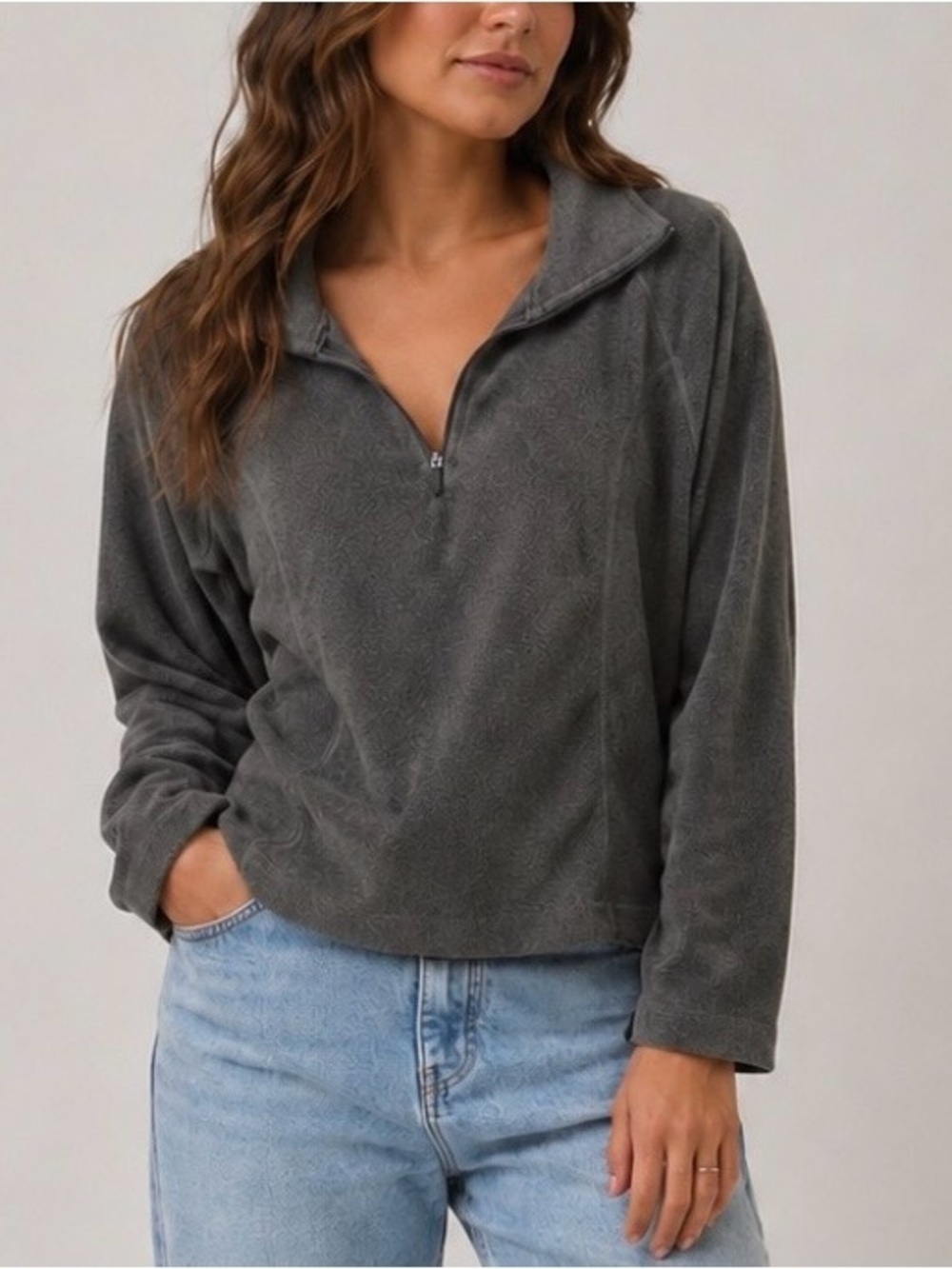 LANDS’ End 1/2 zip fleece gray pullover. Size Small